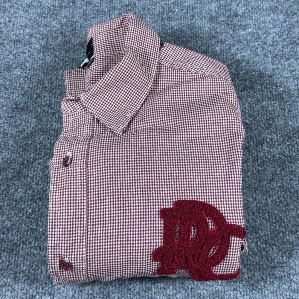 Rocawear Mens 3X Gingham Check Button Down Shirt Burgundy White Chenille RC Logo